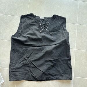 Elegant Black Lace-Up Muscle Tee